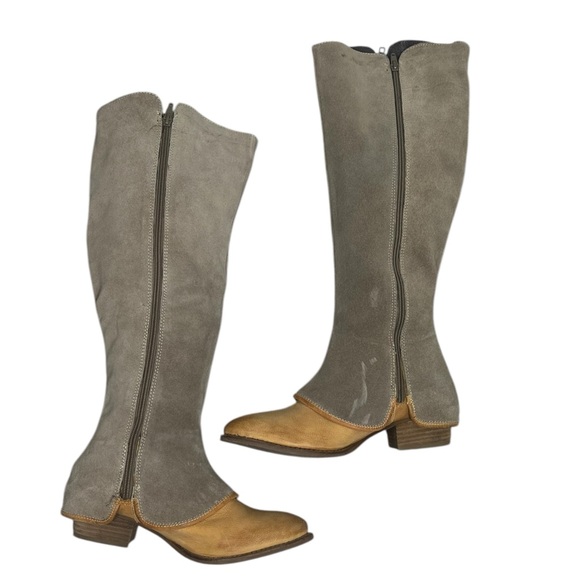 Diba True Santa Cruza Suede and Leather knee high boots dust gray cognac tan 8.5 - Picture 2 of 14